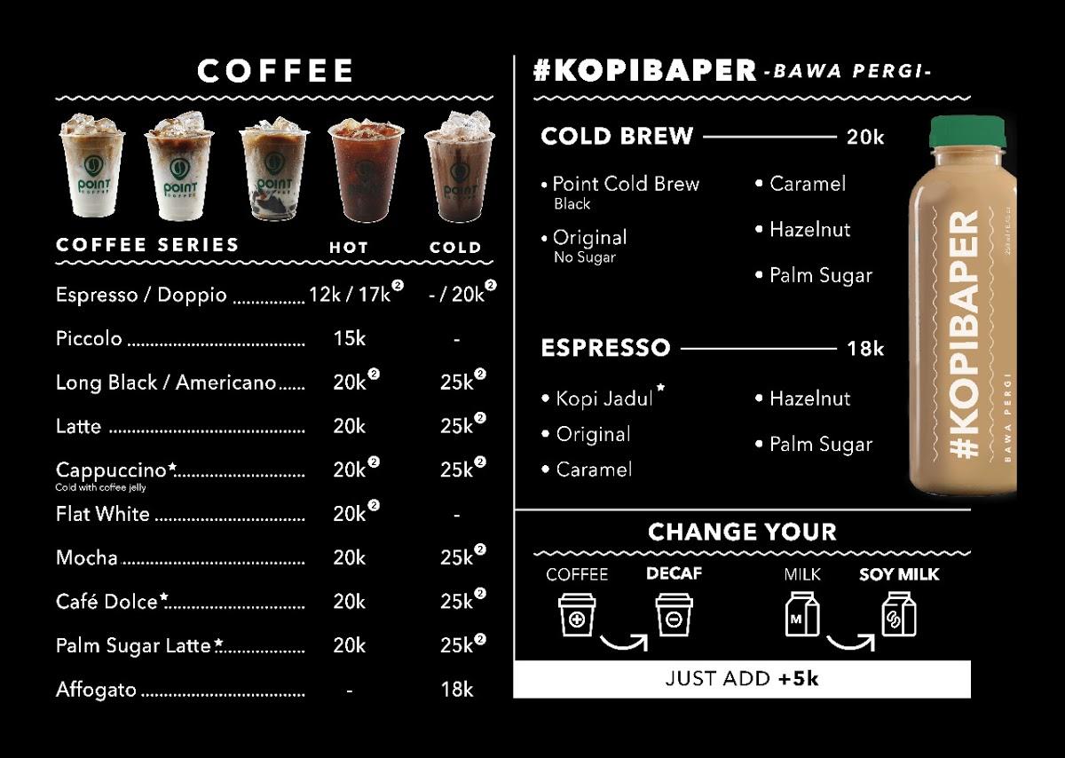 Menu at Point Coffee, Kendari
